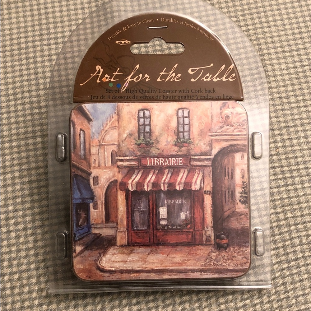 NWOT Sealed Set of 4 “Art for the Table” LIBRAIRIE Cork Backed Paris Scene #1286